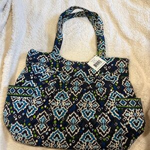 Vera Bradley Navy Quilted Pleated Tote in Ink Blue pattern